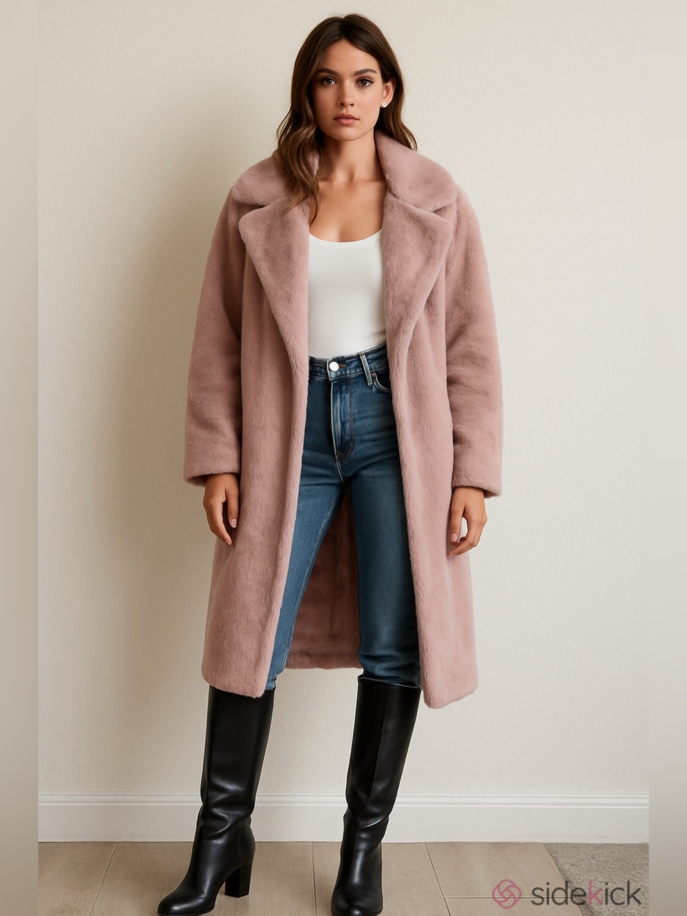 Classic Faux Fur Long Coat in Dusty Rose Womens M Boho Glam Soft Fairy Babydoll